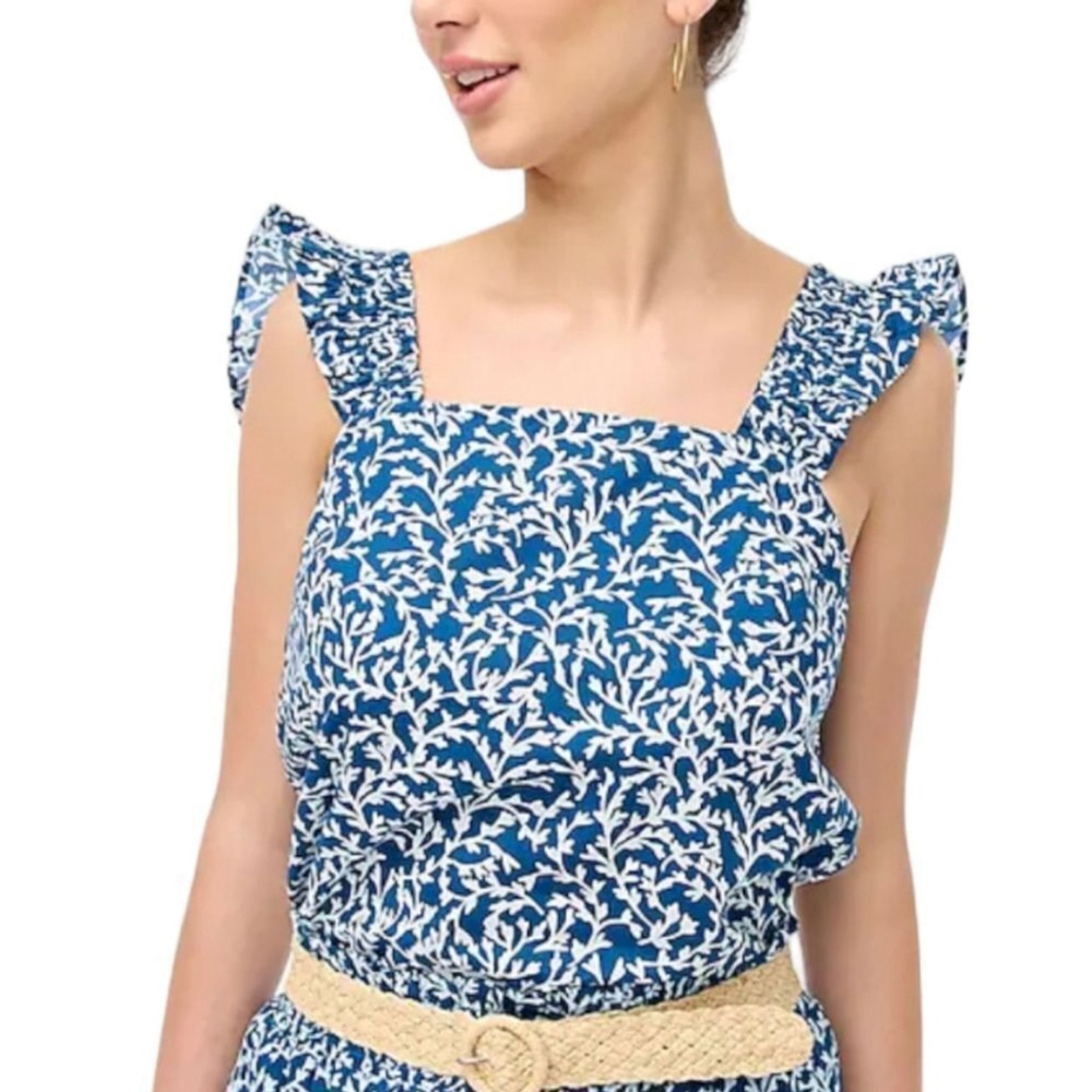 J.Crew Smocked Flutter Sleeve Ruffle Shoulder Crop Tank Top sz XS NWT